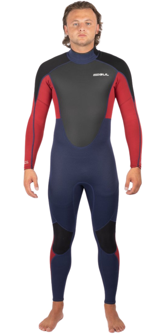 Gul Mens Response 3/2mm Flatlock Back Zip Wetsuit RE1321-C1 - Red / Navy